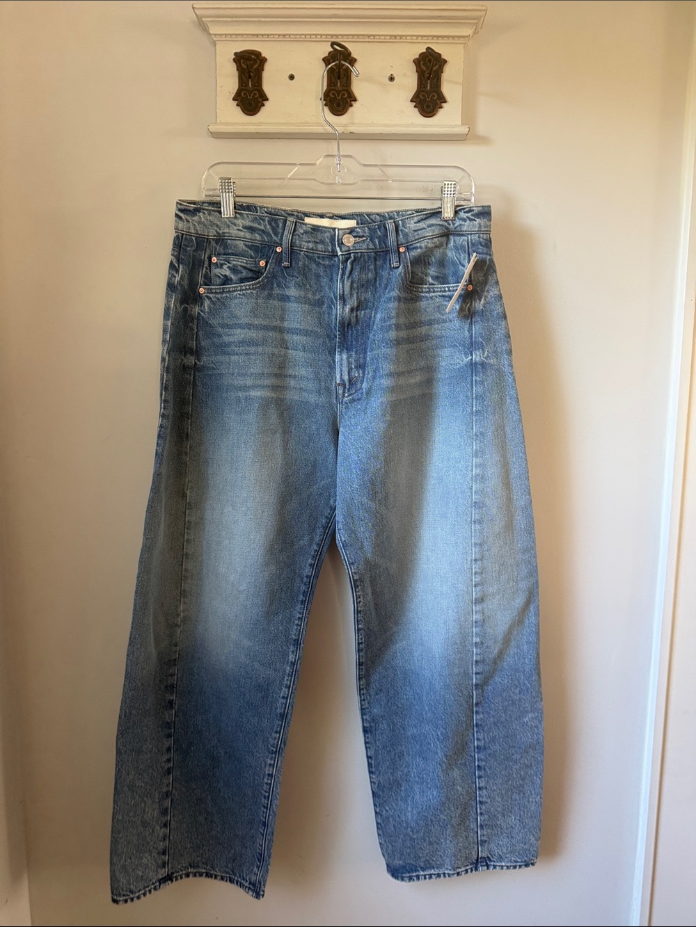 MOTHER The Half Pipe Flood Jeans Women's Light Blue High rise Cropped Denim